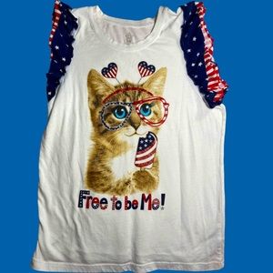 Free to Be Me Cat T Shirt in Red White and Blue Sleeveless Girls Size XL